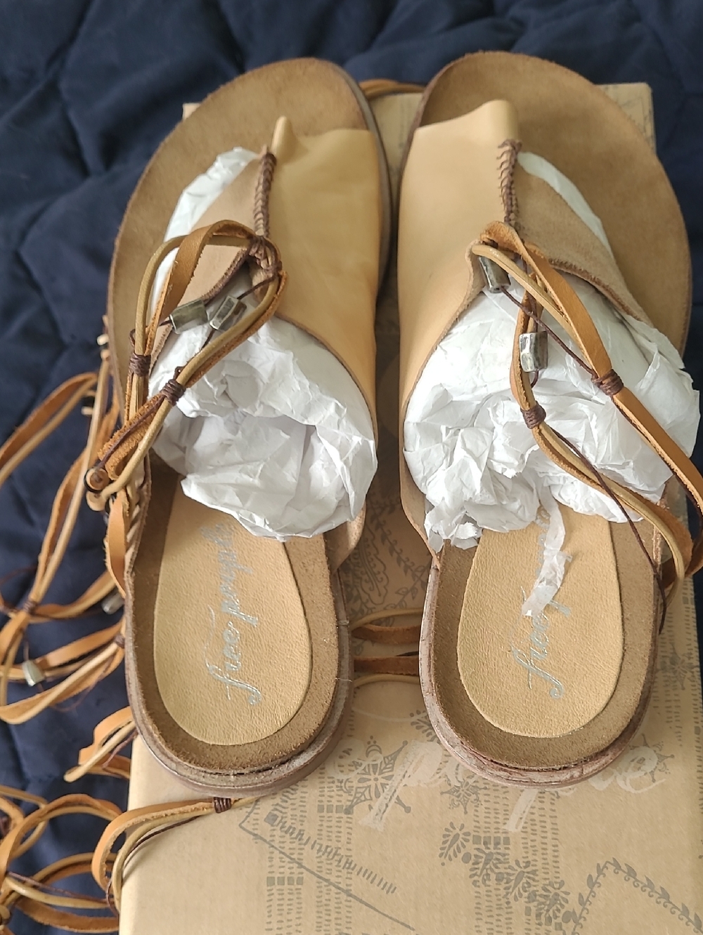 Free People Leather Sandals NWOT With Ankle/calf Beaded Wrap 39 - Picture 6 of 8